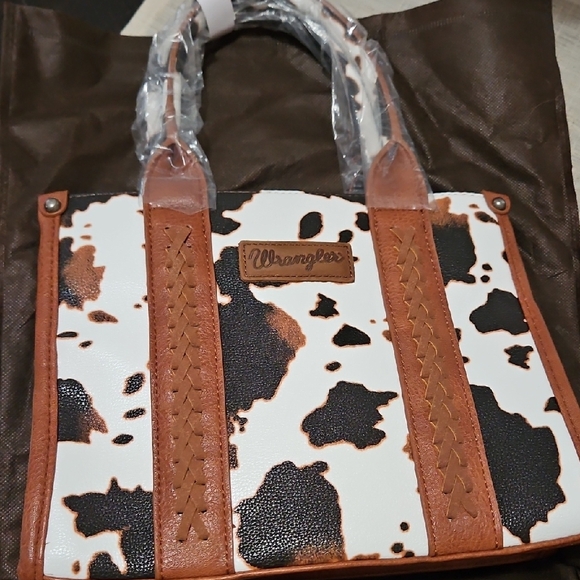 Wrangler Cow Print Tote - Brown and White - Picture 3 of 5